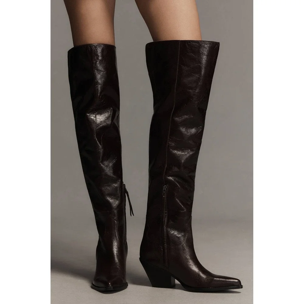 NEW Sam Edelman Julee Espresso Brown Leather Over The Knee Boots Size 5.5